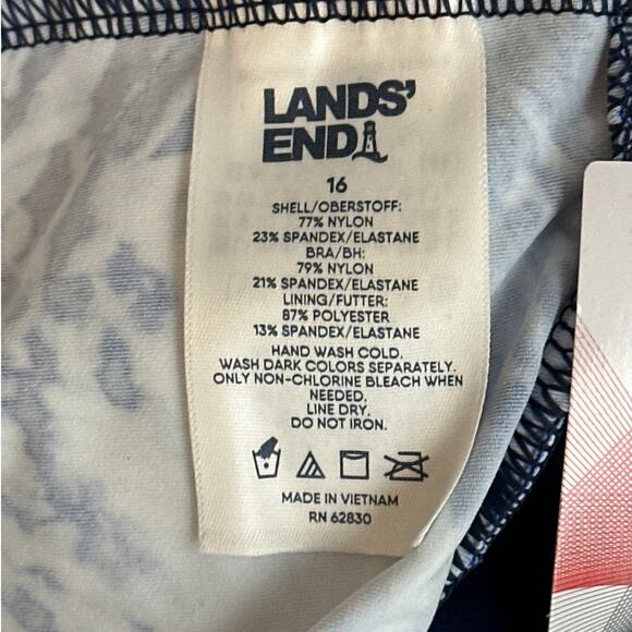 Lands’ End Tankini Square Neck Swimsuit Top Sz 16 Blue Palm UPF 50 Soft Cups - Picture 8 of 11